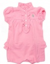 Ralph Lauren Baby Girl Outfit with Ruffled Neck in Light Pink, Green Pony (9 Months / Mos., Light Pink)