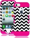 myLife (TM) Hot Pink - White and Black Chevron Series (Neo Hypergrip Flex Gel) 3 Piece Case for iPhone 5/5S (5G) 5th Generation iTouch Smartphone by Apple (External 2 Piece Fitted On Hard Rubberized Plates + Internal Soft Silicone Easy Grip Bumper Gel + L