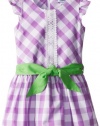 Hartstrings Girls 2-6X Cotton Poplin Gingham Dress, Purple Check, 2T