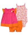 Carters Baby Girls 3-Piece Pink and Orange Short Set, NB