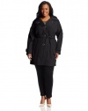 London Fog Women's Plus-Size Single Breasted Double Collar Trench Coat, Black, 1X