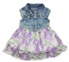 GUESS Kids Girls Baby Girl Cap-Sleeve Denim and Floral-Print Chiffon Dress (12-24m), PRINT (12M)