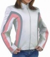 Leather Jackets, Women's Leather Jacket, Coat has Grey & Pink Stripes with Insulated Zip Out Lining, Size : Small, SM, 7 to 8