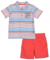 Calvin Klein Baby-Boys Infant Blue Polo with Stripes and Short, Assorted, 18 Months