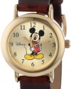 Disney Women's MCK614 Mickey Mouse Goldtone Case Brown Strap Watch