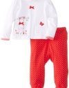 ABSORBA Baby-Girls Newborn Bunny Rabbit Footed Pant Set, Red/White, 6-9 Months