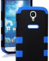 myLife (TM) Black and Royal Blue - Flat Color Design (3 Piece Hybrid) Hard and Soft Case for the Samsung Galaxy S4 Fits Models: I9500, I9505, SPH-L720, Galaxy S IV, SGH-I337, SCH-I545, SGH-M919, SCH-R970 and Galaxy S4 LTE-A Touch Phone (Fitted Front and