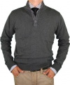 Luciano Natazzi Classic Fit Button Mock Neck Sweater Elbow Cotton Cashmere Touch