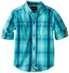 Calvin Klein Boys 2-7 Ck Wane Plaid Long Sleeve Rollup Shirt, Avenagrs, Small