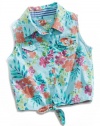 GUESS Kids Girls Little Girl Floral-Print Tie-Front Top, PRINT (5)