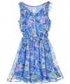GUESS Kids Girls Big Girl Floral-Print Chiffon Dress, PRINT (7/8)