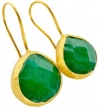 Gold Plated Over 925 Sterling Silver Bezel Set Small Green Agate Gemstone Drop Earrings, Kyle Richards