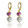 Pink and White Double Heart Dangling Shamballa Crystal Earrings - 18K Gold Plated Leverback