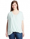 DKNYC Women's Plus-Size Short Sleeve Draped Top with Crossover Cascade, Starlight Blue, 1X