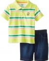 Kids Headquarters Baby-Boys Infant Lime Stripes Polo with Denim Shorts, Green, 24 Months