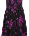 Guess Women's Floral Print Strapless Chiffon Dress (6, Black/Purple)