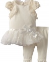 Nannette Baby-Girls Newborn 2 Piece Dress And Knit Pant Set, Vanilla, 3-6 Months