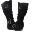 Womens Knee High Faux Suede Flat Winter Buckle Boots Black , 5.5-10