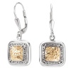 925 Silver Hammered Square Dangle Earrings with 18k Gold Accents