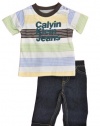 Calvin Klein Baby-Boys Infant Stripes Tee with Jeans, Brown, 18 Months