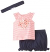 Calvin Klein Baby-Girls Newborn Peach Stripes Top with Blue Shorts and Headband, Denim, 3/6