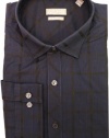 Kenneth Cole Men's Slim-Fit Black Grid Check Dress Shirt, Midnight, 15 32/33