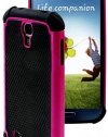 myLife (TM) Rose Pink and Black - Rugged Design (2 Piece Hybrid Bumper) Hard and Soft Case for the Samsung Galaxy S4 Fits Models: I9500, I9505, SPH-L720, Galaxy S IV, SGH-I337, SCH-I545, SGH-M919, SCH-R970 and Galaxy S4 LTE-A Touch Phone (Fitted Back So