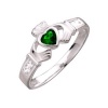 Sterling Silver Claddagh Ring, Synthetic Emerald and Cubic Zirconia Stones