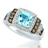 Le Vian 1.25 Carat Cushion Aquamarine Ring with Chocolate and White Diamonds Set in a 14K White Gold