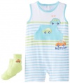 Kids Headquarters Baby-Boys Newborn Striped Romper Green Socks Casr, Multi, 0-3 Months