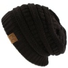 Unisex Winter Chunky Soft Stretch Cable Knit Slouch Beanie Skully Ski Hat Black