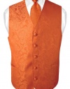 Men's Paisley Design Dress Vest NeckTie BURNT ORANGE Neck Tie Set