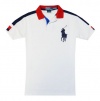 Polo Ralph Lauren Men Custom Fit Pieced Big Pony Logo Shirt (L, White/navy/red)