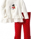 Hartstrings Baby-Girls Newborn Snowman Velour Tunic with Dot Legging 2-Piece Set, Marshmallow, 6-9 Months