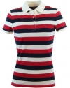 Tommy Hilfiger Womens Striped Polo Shirt - M - White/Navy/Red