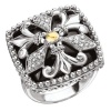 925 Silver, Onyx & Diamond Fleur De Lis Ring w/ 18k Accents (0.14ctw)- Sizes 6-8