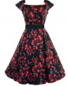 H&R London 50's Black Red Rose Dress - US 12 (L)
