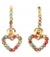 Small Crystal Half Hoop With Dangling Multicolor Crystal Open Heart Gold Tone Charm Earrings