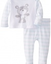ABSORBA Baby-Boys Newborn Bear Footed Pant Set, Blue/Stripe, 3-6 Months