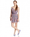 Sequin Hearts by My Michelle Juniors Sleeveless Dress Ruffle Front Neckline with Belt, Blue, Small