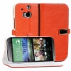 myLife Orange Red and White {Textured Buckle Design} Faux Leather (Card, Cash and ID Holder + Magnetic Closing) Slim Wallet for the All-New HTC One M8 Android Smartphone - AKA, 2nd Gen HTC One (External Textured Synthetic Leather with Magnetic Clip + Inte