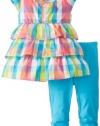 U.S. POLO ASSN. Little Girls Tiered Ruffle Top and Pant Two-Piece Set