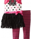 Young Hearts Little Girls 2 Piece Flower Polka Dot Dress and Pant