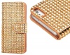 myLife Bright Gold {Fashion Rhinestones Design} Textured Koskin Faux Leather (Card and ID Holder + Magnetic Detachable Closing) Slim Wallet for iPhone 5/5S (5G) 5th Generation iTouch Smartphone by Apple (External Rugged Synthetic Leather With Magnetic Cli