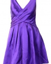 Women's Sleeveless V-Neck Pleated Shantung Evening Dress, Size 12, Purple