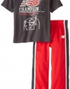 New Balance Little Boys' 2 Piece T-Shirt and Tricot Pant Set with Nb Champion Print, Charcoal, 5/6