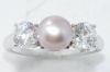 7mm Pink Freshwater Pearl & White Topaz Ring .925 Sterling Silver Rhodium Finish