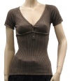 D&G Womens Top Blouse Shirt Brown Cotton, XS, Brown
