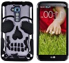 myLife Lead Gray/Black {Metallic Skull Design} 2 Layer Neo Hybrid Case for the for the LG G2 Smartphone (External Rubberized Hard Safe Shell Piece + Internal Soft Silicone Flexible Bumper Gel)