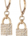 Anne Klein Throw Away The Key Gold-Tone and Crystal Pave Lock Drop Earrings